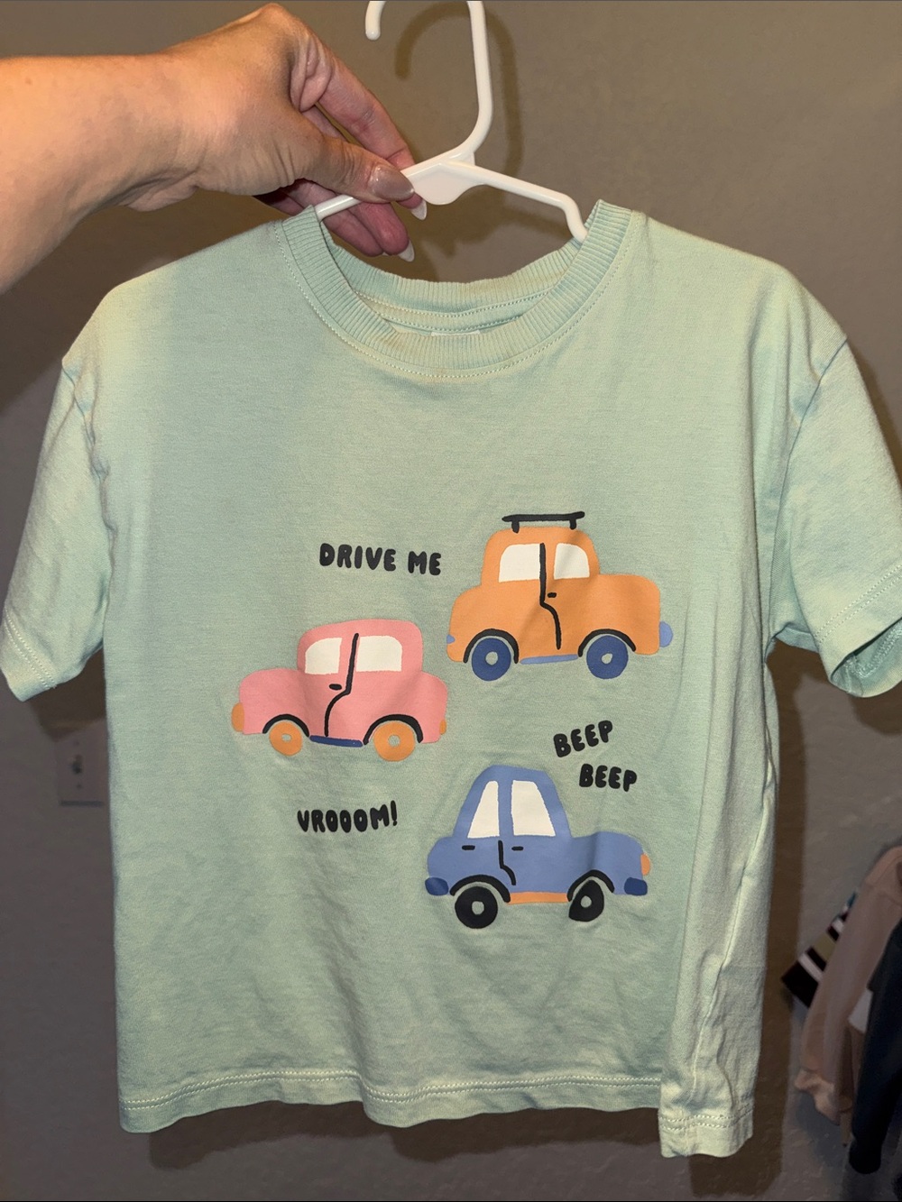 H&M Mint Kids T-Shirt with Pink, Orange & Blue Cars
